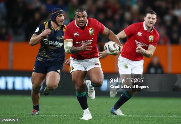 Kyle Sinckler of the Lions makes a break during the 2017 British & Irish Lions tour match between the Highlanders and the British & Irish Lions at...