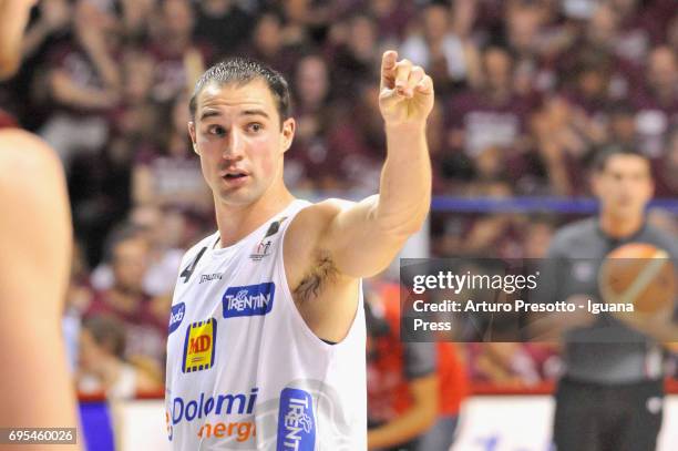 Aaron Craft of Dolomiti looks over during the match game 1 of play off final series of LBA Legabasket of Serie A1 between ReyerUmana Venezia and...