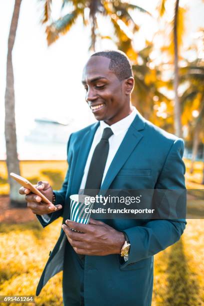 hombre de negocios por teléfono en el miami downtown - surfer sur le net fotografías e imágenes de stock