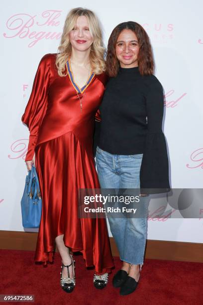 Actor/musician Courtney Love and actor Maya Rudolph attend the premiere of Focus Features' "The Beguiled" at Directors Guild Of America on June 12,...