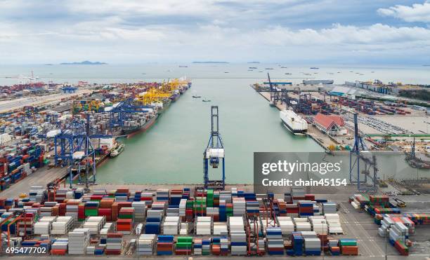 container ship in import export and business logistic port, by crane ,trade port, shipping, cargo to harbor. - rotterdam stock pictures, royalty-free photos & images