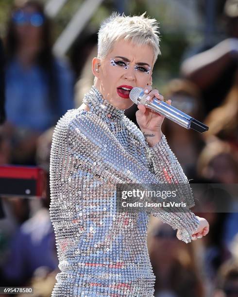 Katy Perry performs at the "Witness World Wide" exclusive YouTube livestream concert on June 12, 2017 in Los Angeles, California.