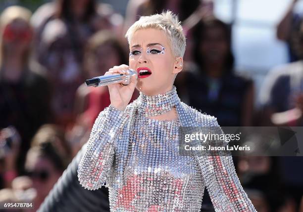 Katy Perry performs at the "Witness World Wide" exclusive YouTube livestream concert on June 12, 2017 in Los Angeles, California.