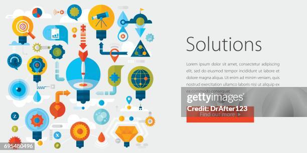 solutions web banner light gray background - changing lightbulb stock illustrations