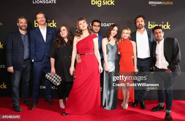 Producer Judd Apatow, actors Kurt Braunohler, Aidy Bryant, actor/producers Emily V. Gordon, Kumail Nanjiani, actors Zoe Kazan, Holly Hunter, Ray...