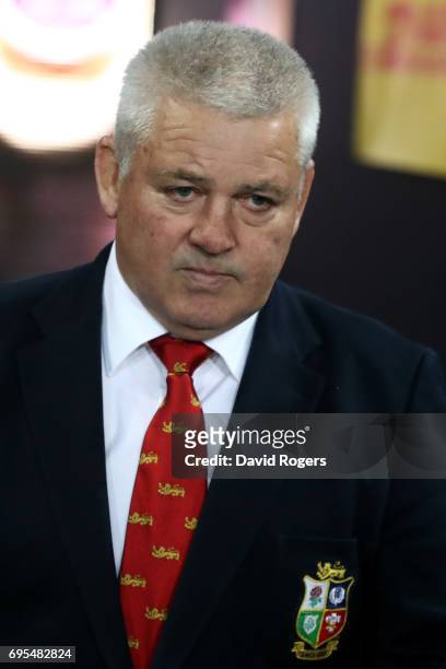 Warren Gatland the head coach of the Lions looks on following his team's 23-22 defeat during the 2017 British & Irish Lions tour match between the...