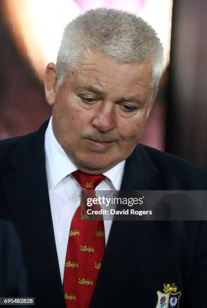 Warren Gatland the head coach of the Lions looks on following his team's 23-22 defeat during the 2017 British & Irish Lions tour match between the...