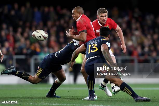 Jonathan Joseph of the Lions knocks the ball on to bring an end to the Lions last attacking move during the 2017 British & Irish Lions tour match...