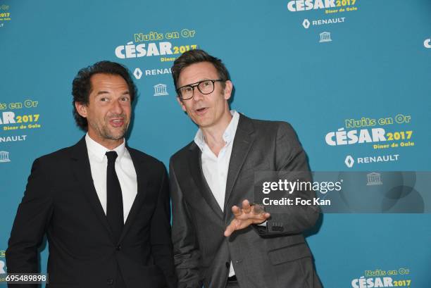 Stephane de Groodt and Michel Hazanavicius attend 'Les Nuits en Or 2017' Dinner Gala - Photocall at UNESCO on June 12, 2017 in Paris, France.