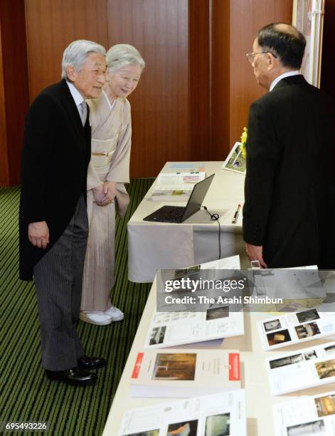 Emperor Akihito and Empress Michiko attend the 107th Japan Academy Award Ceremony at the Japan Academy headquarters on June 12, 2017 in Tokyo, Japan.