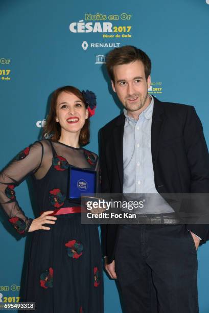 Monica Santos and Gregoire Leprince-Ringuet attend 'Les Nuits en Or 2017' Dinner Gala - Photocall at UNESCO on June 12, 2017 in Paris, France.