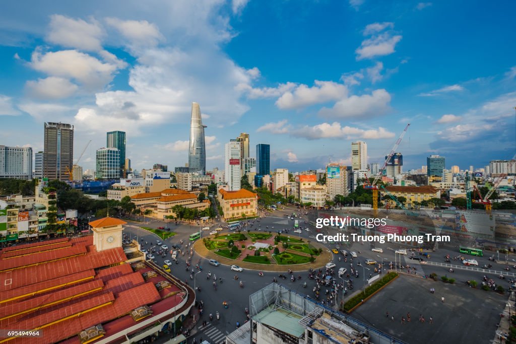 Aerial view of Ben Thanh market at Ho Chi Minh City, Viet Nam