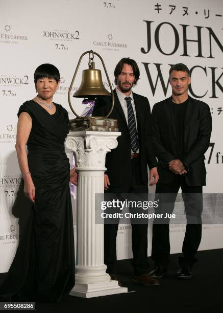 Akiko Wada , Keanu Reeves and director Chad Stahelski attend the Japan premiere of 'John Wick: Chapter 2' at Roppongi Hills on June 13, 2017 in...