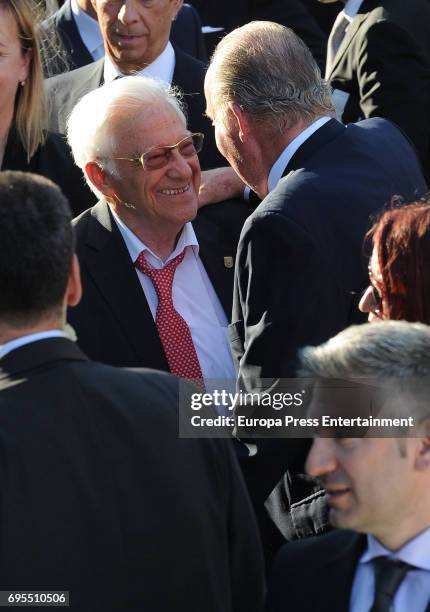 King Juan Carlos and Padre Angel attend COTECT event at Vicente Calderon Stadium on June 12, 2017 in Madrid, Spain.