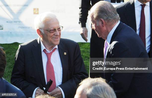 King Juan Carlos and Padre Angel attend COTECT event at Vicente Calderon Stadium on June 12, 2017 in Madrid, Spain.
