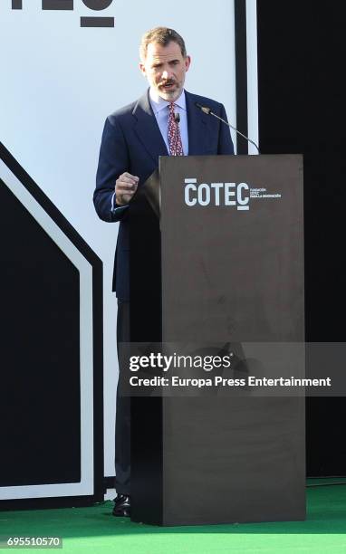 King Felipe VI of Spain attends COTECT event at Vicente Calderon Stadium on June 12, 2017 in Madrid, Spain.