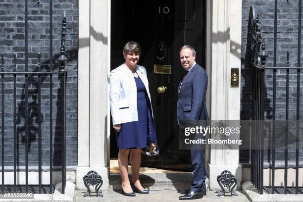 Arlene Foster, leader of the Democratic Unionist Party , left, and Nigel Dodds, deputy leader of the Democratic Unionist Party , pose for...