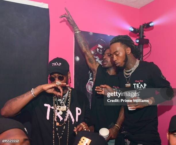 Chainz, Strap and Skooly attend 2 Chainz Private Listening Party at the Pink Trap House on June 12, 2017 in Atlanta, Georgia.