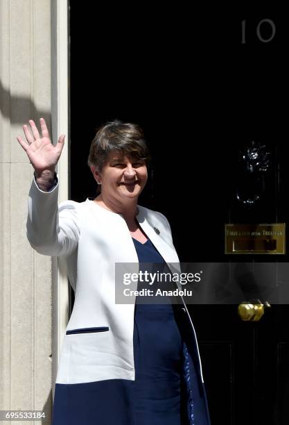 Democratic Unionist Party leader Arlene Foster arrives at 10 Downing Street in central London, United Kingdom on June 13 for a meeting with Britain's...