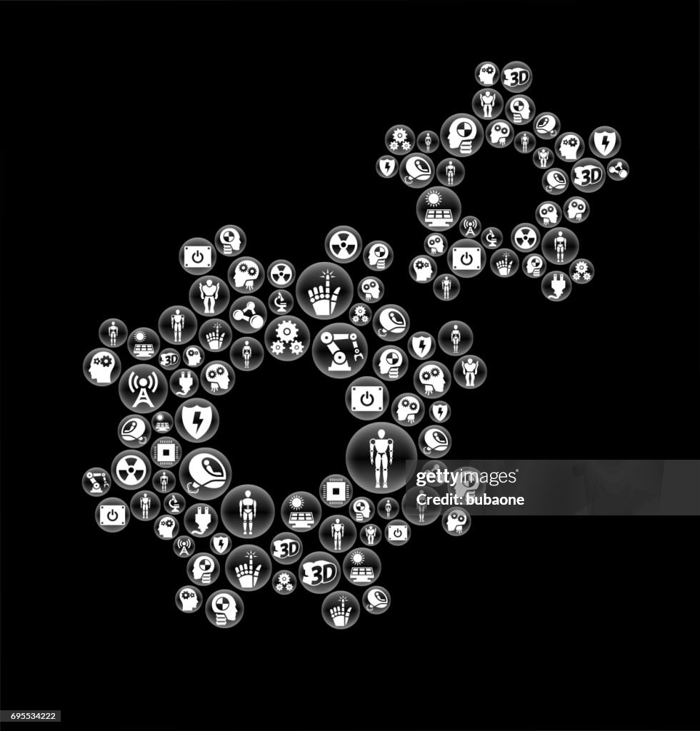Vector Robots Button Gears Robots And Robotics Black Vector Button Pattern High-Res Vector ...