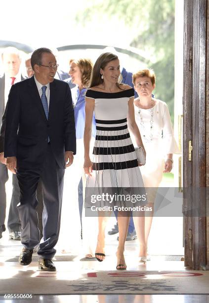 Queen Letizia of Spain and Ban Ki-moon attend the 2017 UNICEF Awards ceremony at the CSIC on June 13, 2017 in Madrid, Spain.