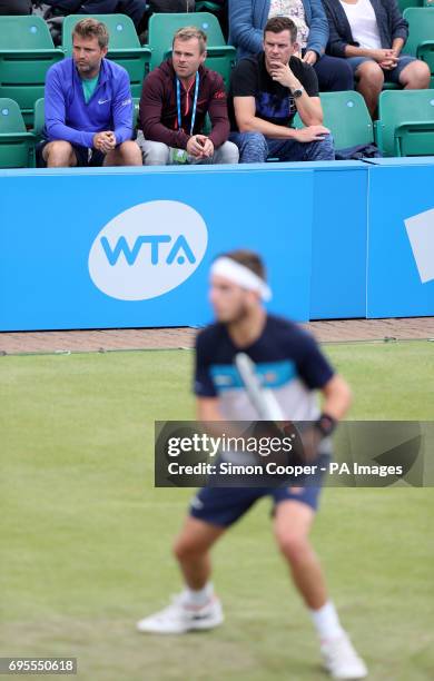 Great Britain Davis Cup coach Leon Smith watches Cameron Norrie in action during day two of the AEGON Open Nottingham at Nottingham Tennis Centre.