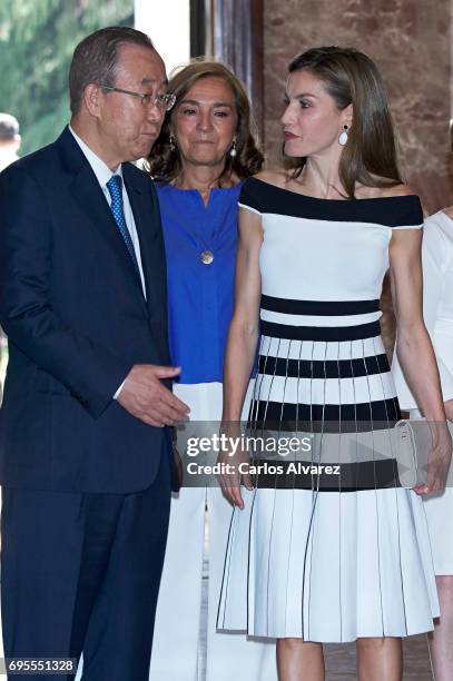 Queen Letizia of Spain and Former U.N. Secretary General Ban Ki Moon attend the UNICEF awards 2017 at CESIC on June 13, 2017 in Madrid, Spain.