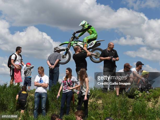 Crowd during moto cross race during the XVI Mazowiecki Wrak Race on May 27, 2017 in Mysiadlo, Poland. During the race, the participants raced in...