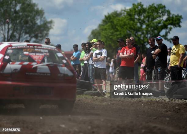 Crowd watching the XVI Mazowiecki Wrak Race on May 27, 2017 in Mysiadlo, Poland. During the race, the participants raced in wrecked cars.