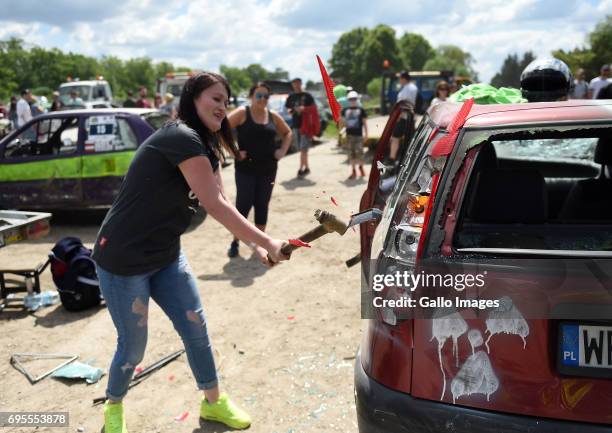 Participates in the XVI Mazowiecki Wrak Race on May 27, 2017 in Mysiadlo, Poland. During the race, the participants raced in wrecked cars.