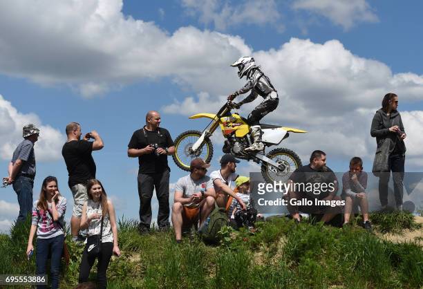 Crowd during moto cross race during the XVI Mazowiecki Wrak Race on May 27, 2017 in Mysiadlo, Poland. During the race, the participants raced in...
