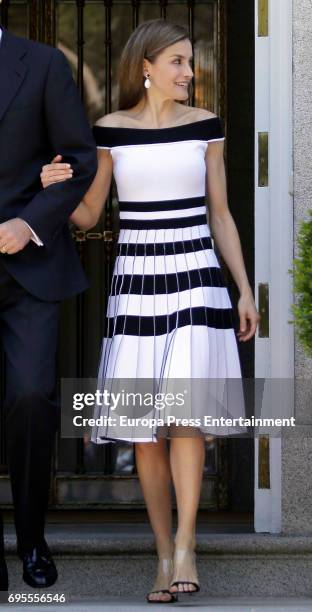 Queen Letizia of Spain host an official lunch for president of Peru Pedro Pablo Kuczynski and his wife Nancy Lange at Zarzuela Palace on June 13,...