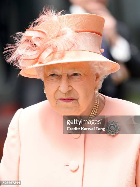 Queen Elizabeth II arrives at Paddington Station to name a new train 'Queen Elizabeth ll' to mark the 175th anniversary of the first train journey by...