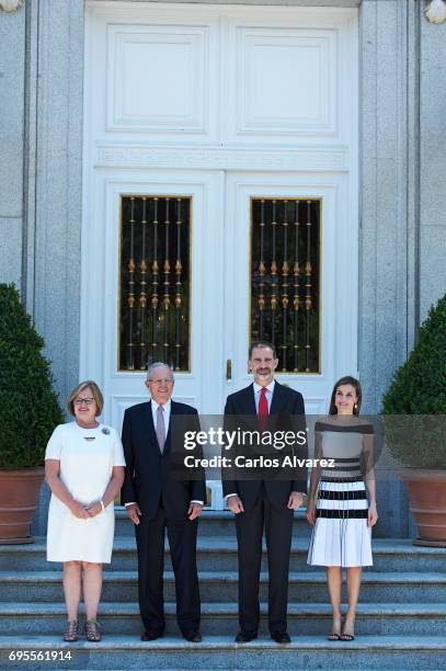 King Felipe VI of Spain and Queen Letizia of Spain receive President of Peru Pedro Pablo Kuczynski and wife Nancy Lange at the Zarzuela Palace on...