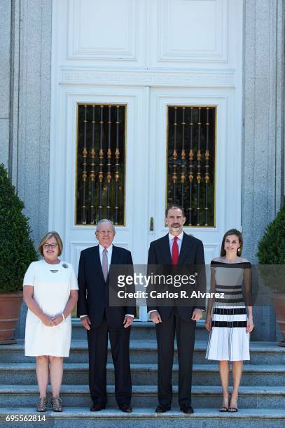 King Felipe VI of Spain and Queen Letizia of Spain receive President of Peru Pedro Pablo Kuczynski and wife Nancy Lange at the Zarzuela Palace on...