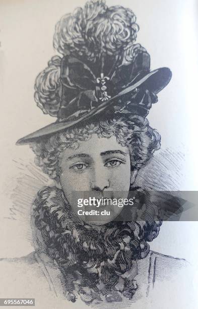 女人肖像與流行帽子 19。jahrhundert - nur junge frauen 幅插畫檔、美工圖案、卡通及圖標