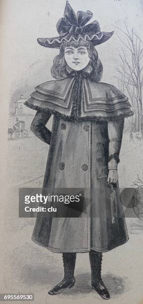 girl with fasionable clothing 19. jahrhundert - elegante kleidung stock illustrations