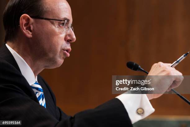 Deputy Attorney General Rod Rosenstein testifies during a Senate Commerce, Justice, Science, and Related Agencies Subcommittee hearing on the Justice...