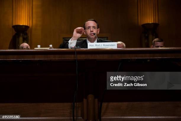 Deputy Attorney General Rod Rosenstein testifies during a Senate Commerce, Justice, Science, and Related Agencies Subcommittee hearing on the Justice...