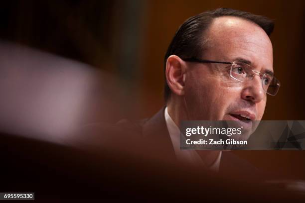 Deputy Attorney General Rod Rosenstein testifies during a Senate Commerce, Justice, Science, and Related Agencies Subcommittee hearing on the Justice...