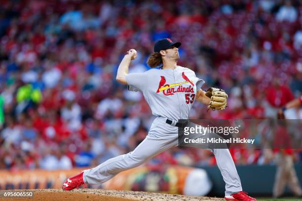 John Gant of the St. Louis Cardinals pitches during the game against the Cincinnati Reds at Great American Ball Park on June 6, 2017 in Cincinnati,...