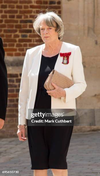 Maggie Smith attends Evensong in celebration of the centenary of the Order of the Companions of Honour at Hampton Court Palace on June 13, 2017 in...