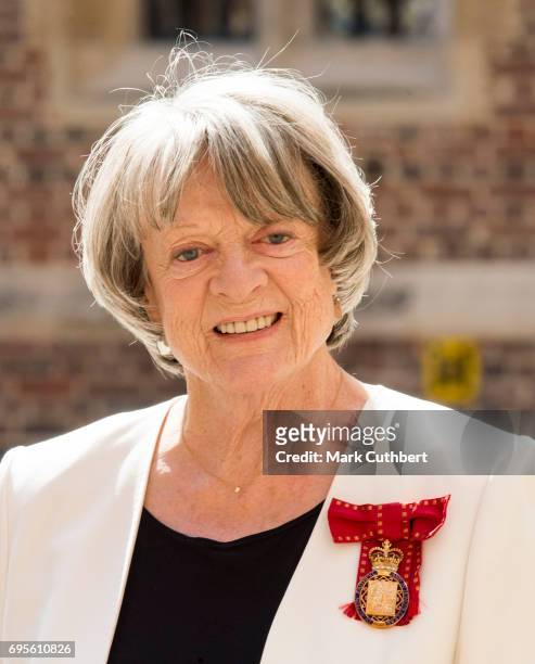 Maggie Smith attends Evensong in celebration of the centenary of the Order of the Companions of Honour at Hampton Court Palace on June 13, 2017 in...