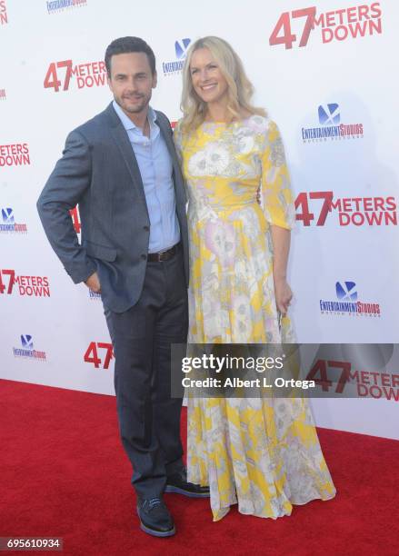 Actor Chris Johnson and actress Amy Laughlin arrive for the Premiere Of Dimension Films' "47 Meters Down" held at Regency Village Theatre on June 12,...