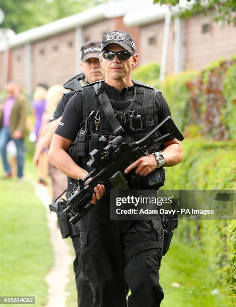 Armed police at the 2017 Investec Epsom Derby Festival