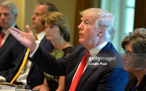 President Donald Trump hosts a working lunch with members of Congress, including Alaska Sen. Lisa Murkowski at the White House, June 13 in...