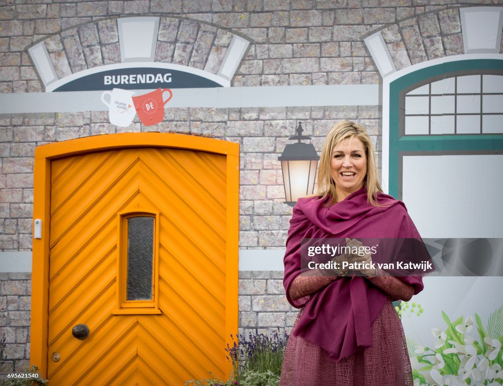 Queen Maxima Of The Netherlands Gives Start Signal For Neighbours' Day In Nieuw-Buinen