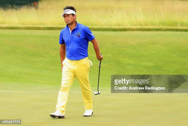 Yuta Ikeda of Japan on the 16th hole during a practice round prior to the 2017 U.S. Open at Erin Hills on June 13, 2017 in Hartford, Wisconsin.