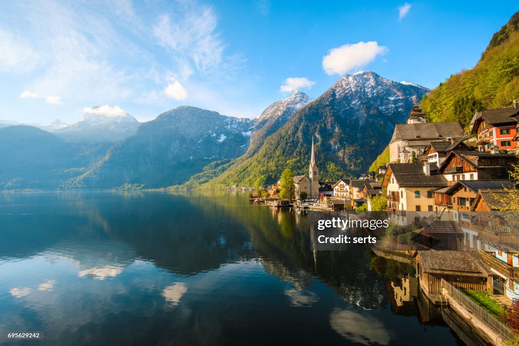Hallstatt Village and Hallstatter See lake in Austria