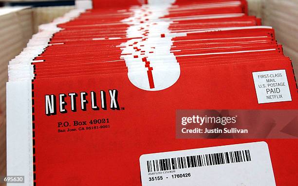 Packages of DVDs await shipment at the Netflix.com headquarters January 29, 2002 in San Jose, CA. The online DVD rental site has 500,000 subscribers...